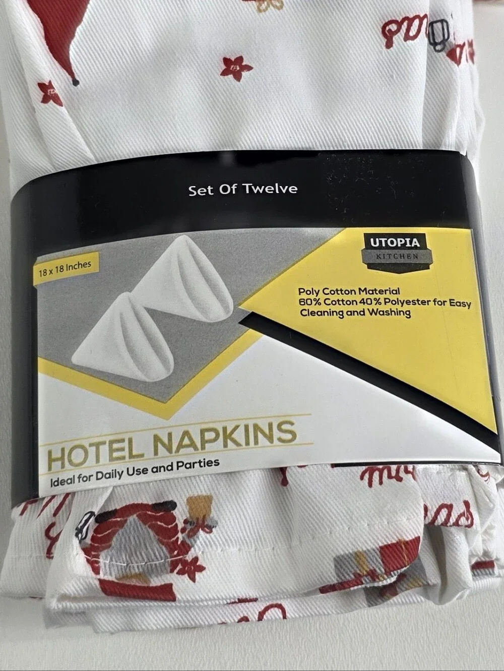 White Hotel Napkins (Set of 12) with Christmas Pattern!